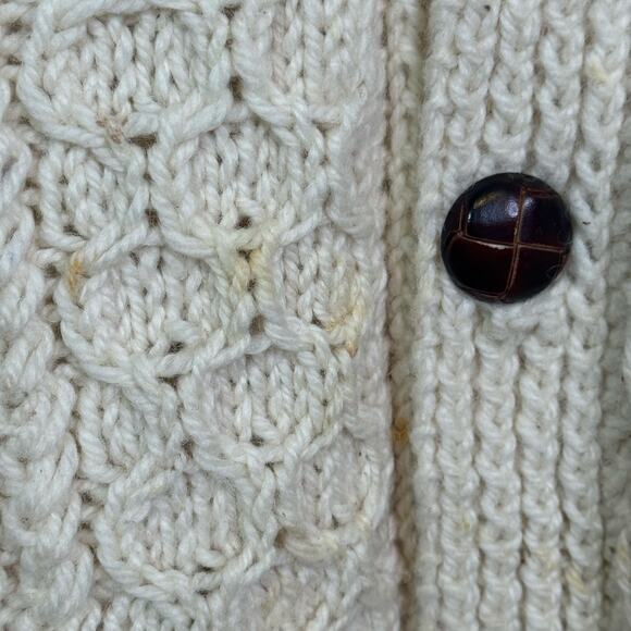 Magee HandKnits Made in Ireland Pure New Wool Cream Irish Knit Cardigan Sweater - Picture 7 of 10